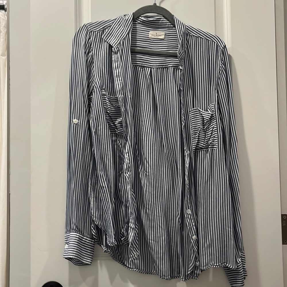 Thread & Supply Navy Striped Button Down Blouse // Size L // Worn Twice